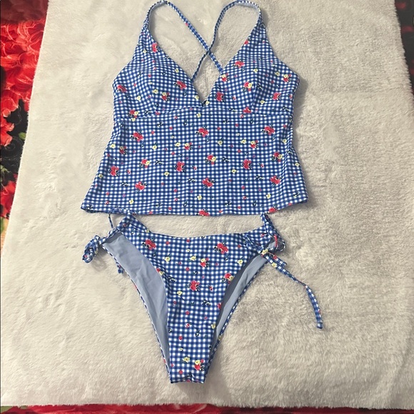 Zaful Other - Zaful Blue Gingham floral Bikini Set